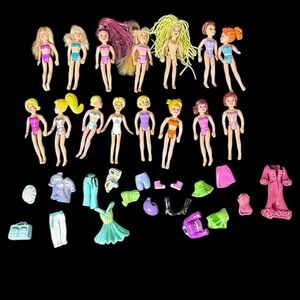 Polly Pocket Lot 15 Dolls & Accessories Vintage 2000s Stretch Rubber Clothes